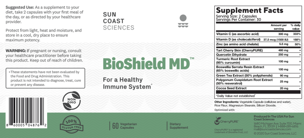 BioShield MD Ingredients Label