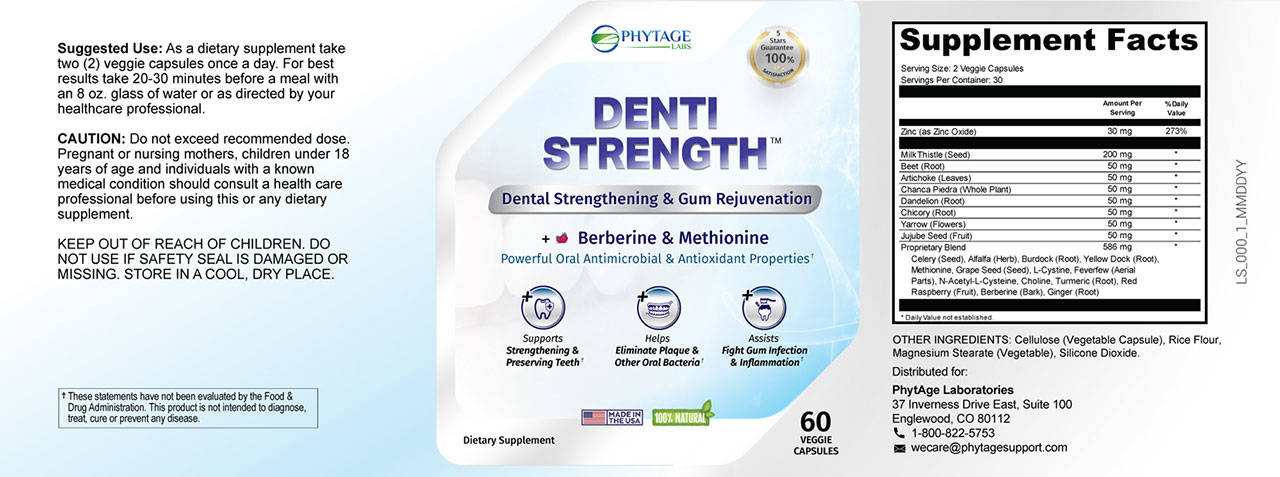 Denti Strength Ingredients Label