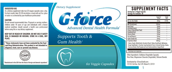 G-Force Ingredients Label