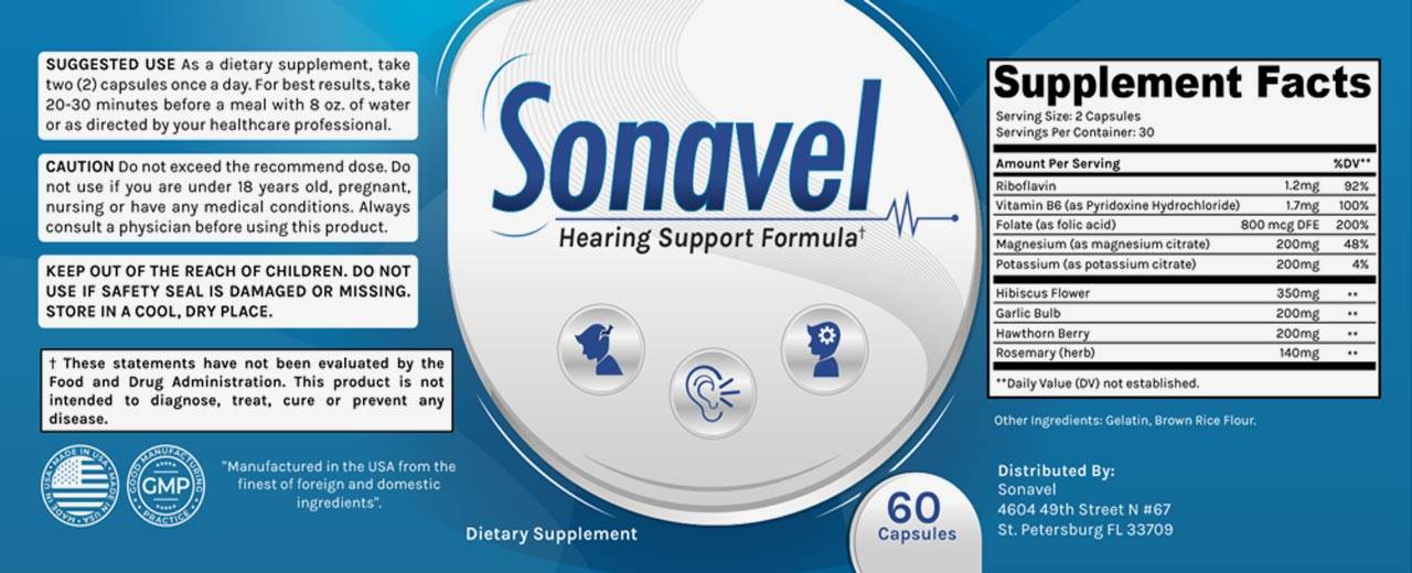 Sonavel Ingredients Label