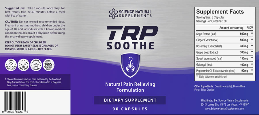 Trp-Soothe-Ingredients-Label