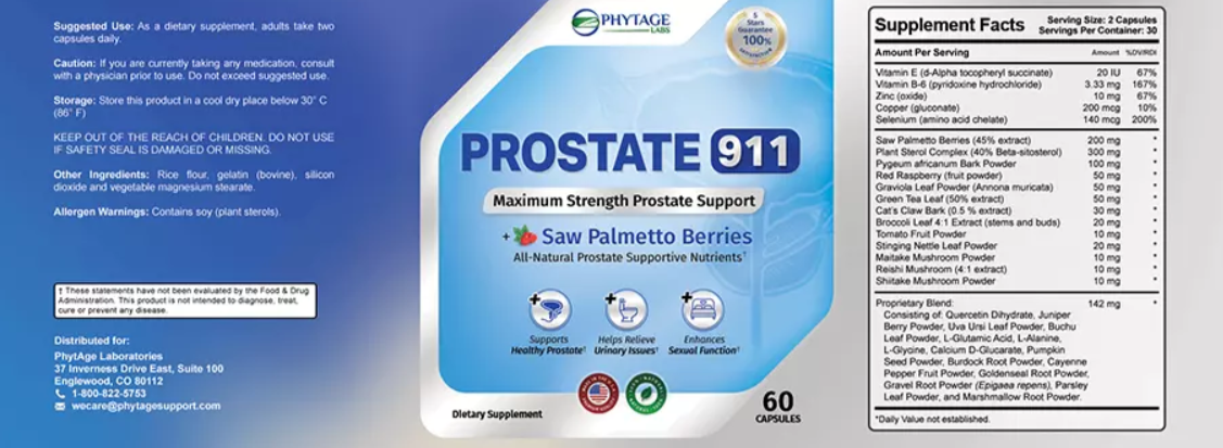 Prostate 911 Ingredients Label