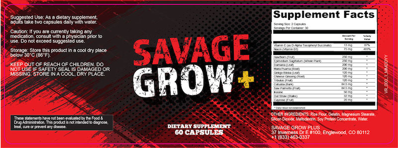 Savage-Grow-Plus-Ingredients-Label