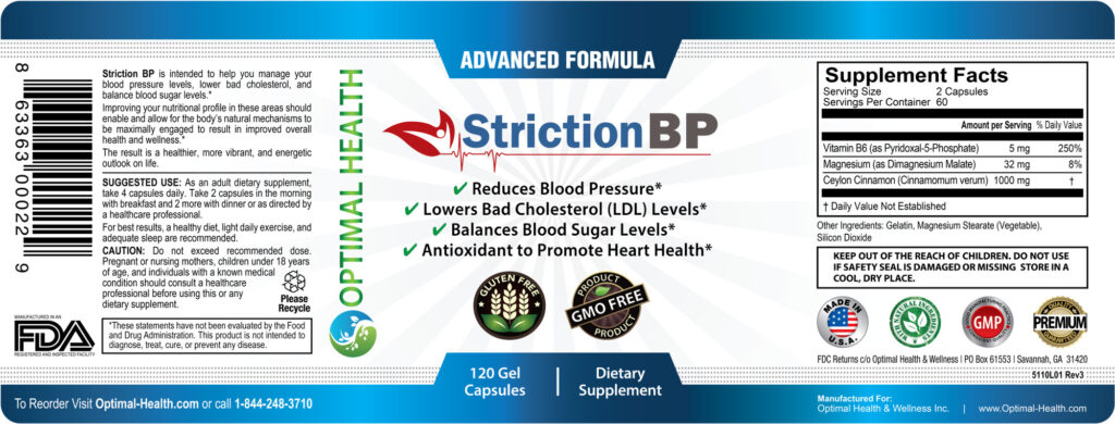 StrictionBP Ingredients Label