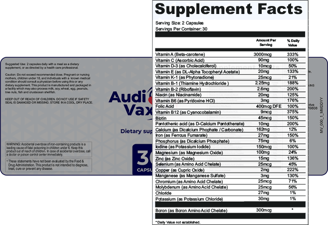AudiVax Ingredients Label
