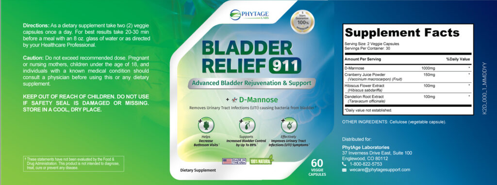 Bladder Relief 911 Ingredients Label