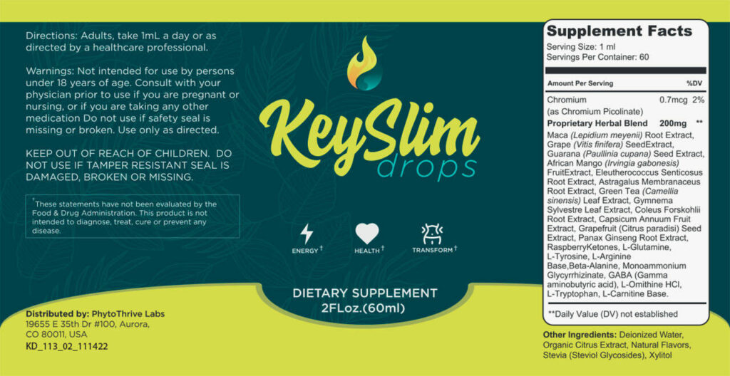 Key Slim Drops Ingredients Label